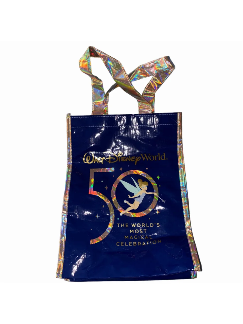Women's Disney 50th Anniversary Reusable Shopping Tote Bag 10”x14” Blue Gold
